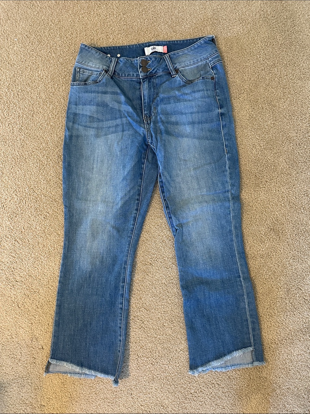 CAbi Blue Cropped Ankle Jeans with Raw Hem